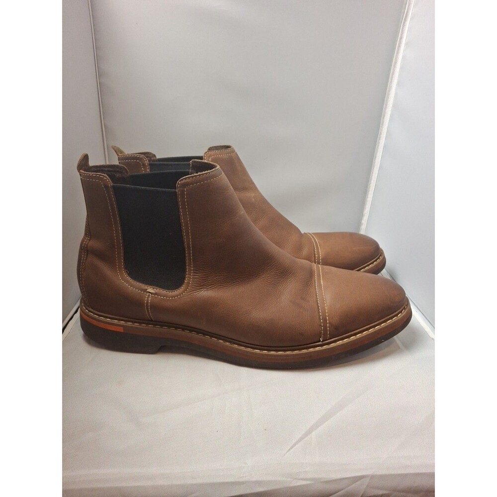 COLE HANN GRAND Men's Leather Chelsea Boots Brown Cap Toe Luxury Size 12